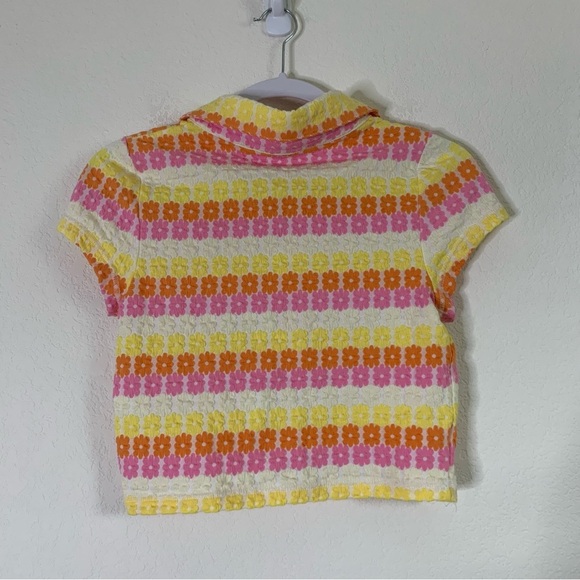 Free People Babe Town Polo Shirt Floral Spring Hippie S - Picture 7 of 7